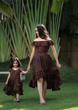 Burgundy Bowknot Ruffles for Daughter