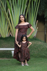Mother & Daughter Burgundy Bowknot Ruffles Combo