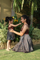 Coral Blue Goa Silk Midi Matching Dress/Top for Mother & Daughter