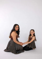 Coral Blue Goa Silk Midi Matching Dress/Top for Mother & Daughter