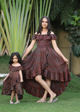 Burgundy Bowknot Dress for Mother