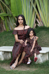 Mother & Daughter Burgundy Bowknot Ruffles Dresses