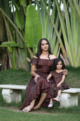 Mother & Daughter Burgundy Combo Dresses