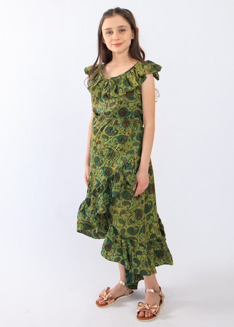 Floral Print Silk Dress for Girl