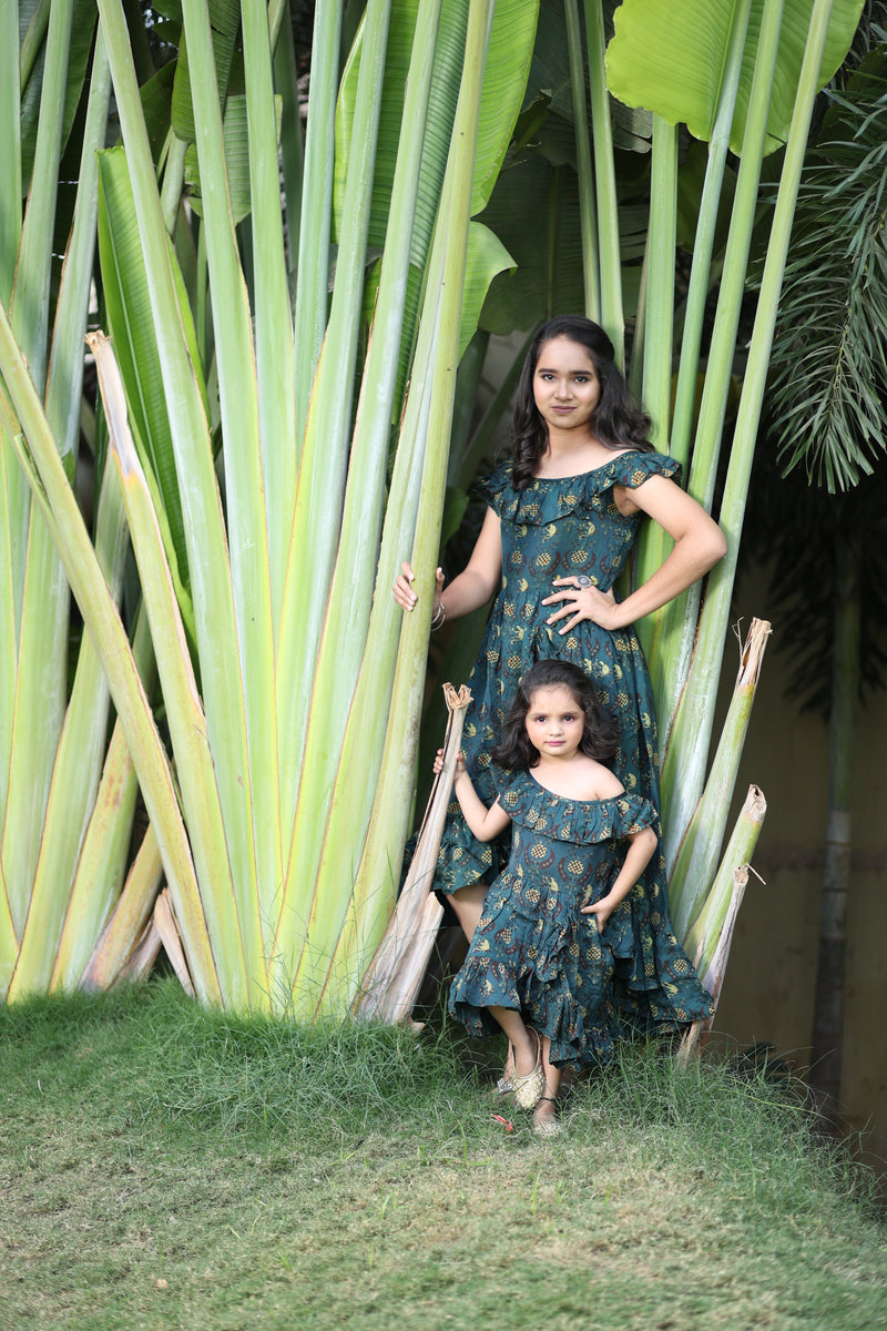 Mother & Daughters Seaside Pineapple Ruffles Combo Dress
