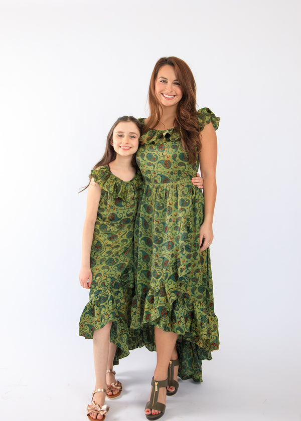 Tulum Green Cocktail Swing Dress for Mother & Daughter